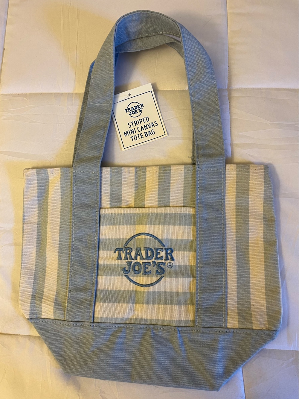 Trader Joe's Striped Mini Canvas Tote - Light Blue & Cream